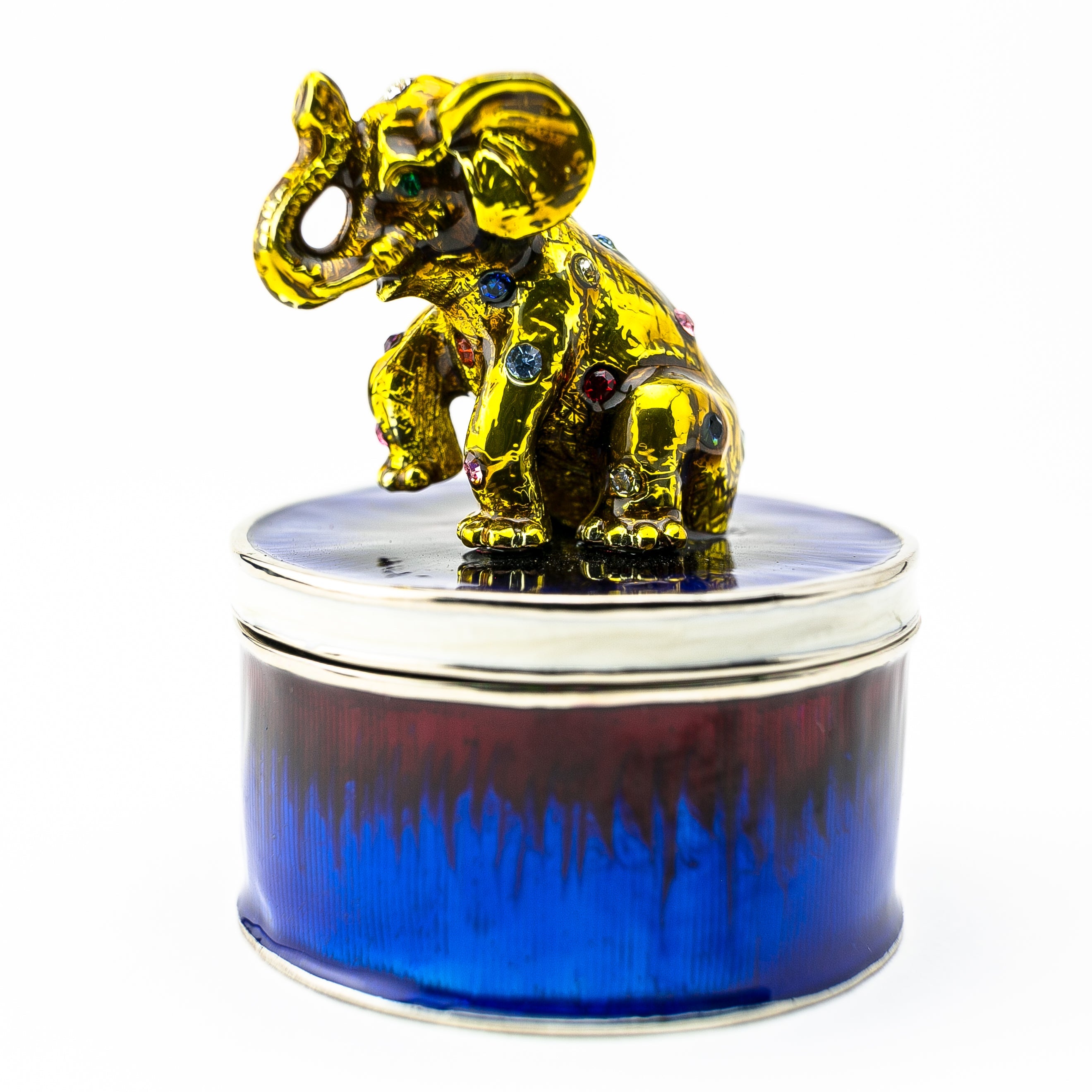 Gold Elephant on Blue Trinket Box-0