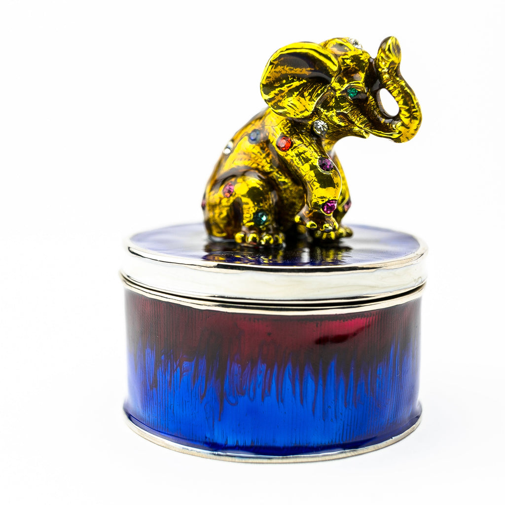Gold Elephant on Blue Trinket Box-4