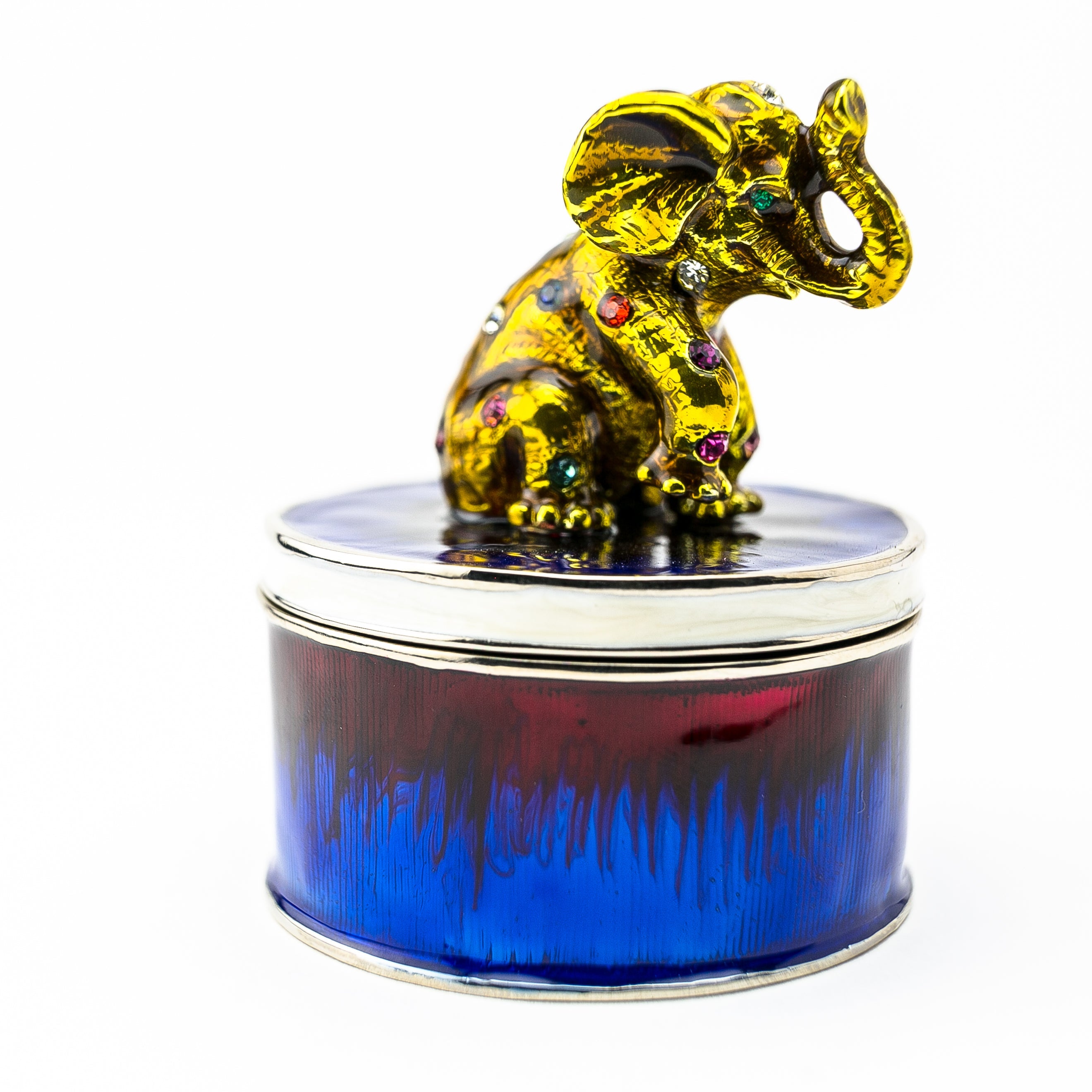 Gold Elephant on Blue Trinket Box-4