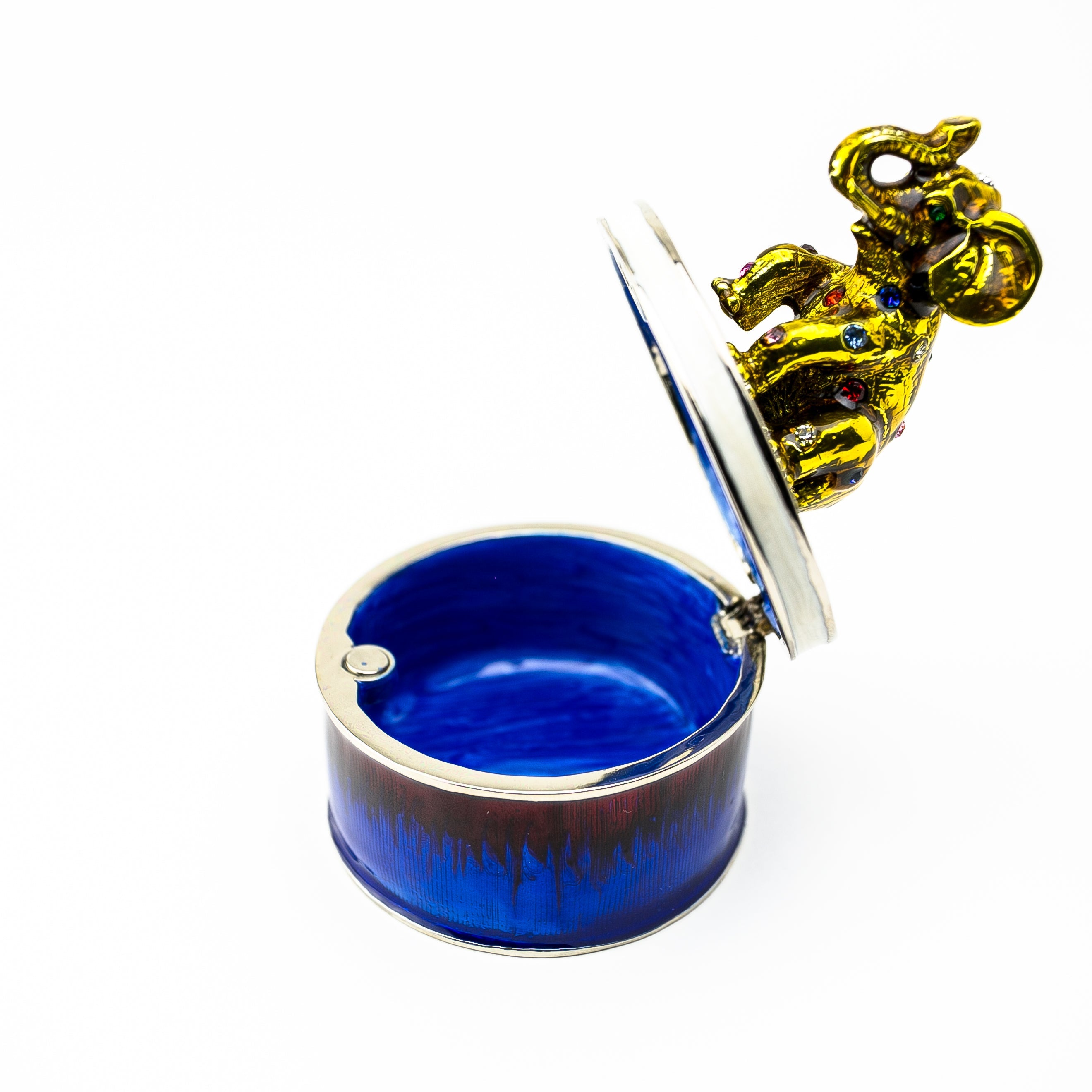 Gold Elephant on Blue Trinket Box-1