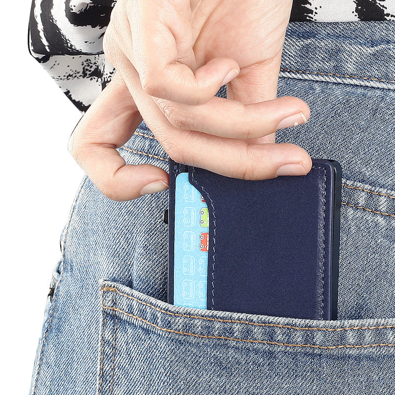 TOYFID Wallet With PU Leather Cover,Aluminum Alloy Pop Up Wallet Holder Card-3