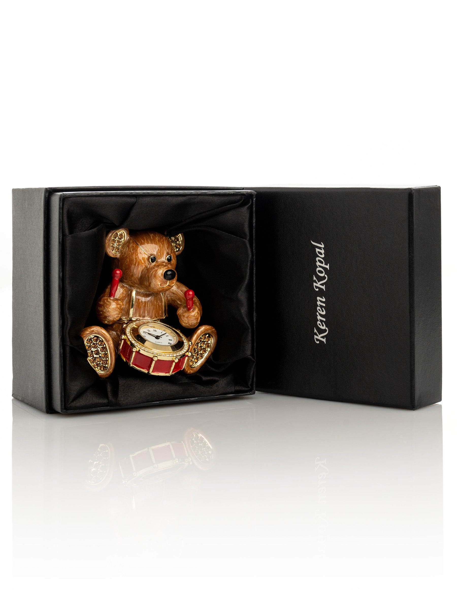 Brown Bear with Clock in a Drum-3
