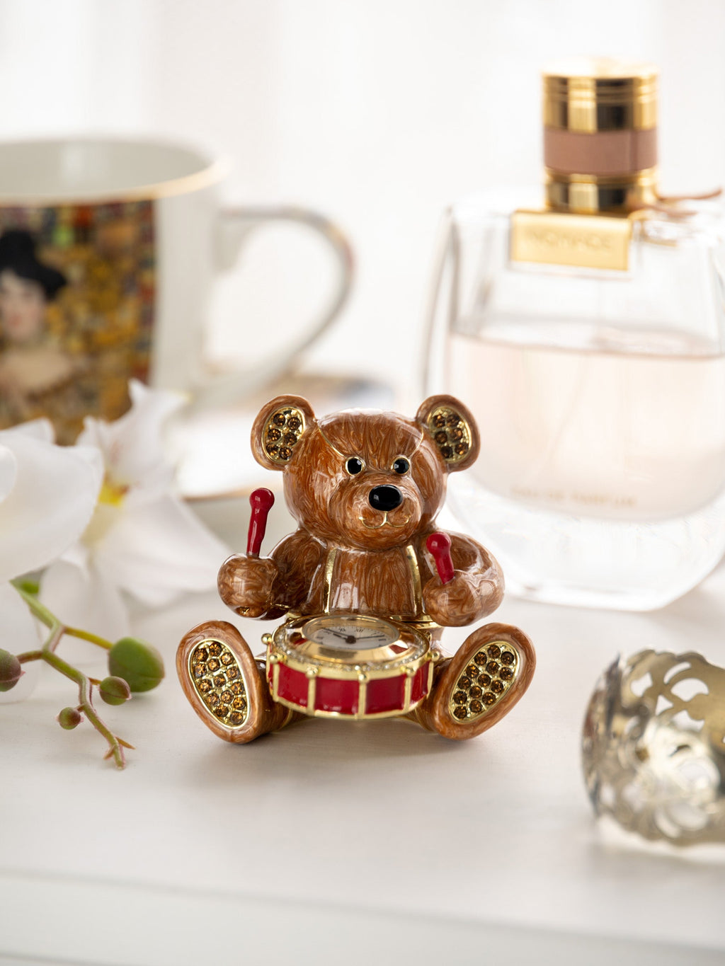 Brown Bear with Clock in a Drum-4