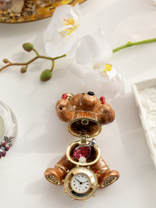 Brown Bear with Clock in a Drum-1