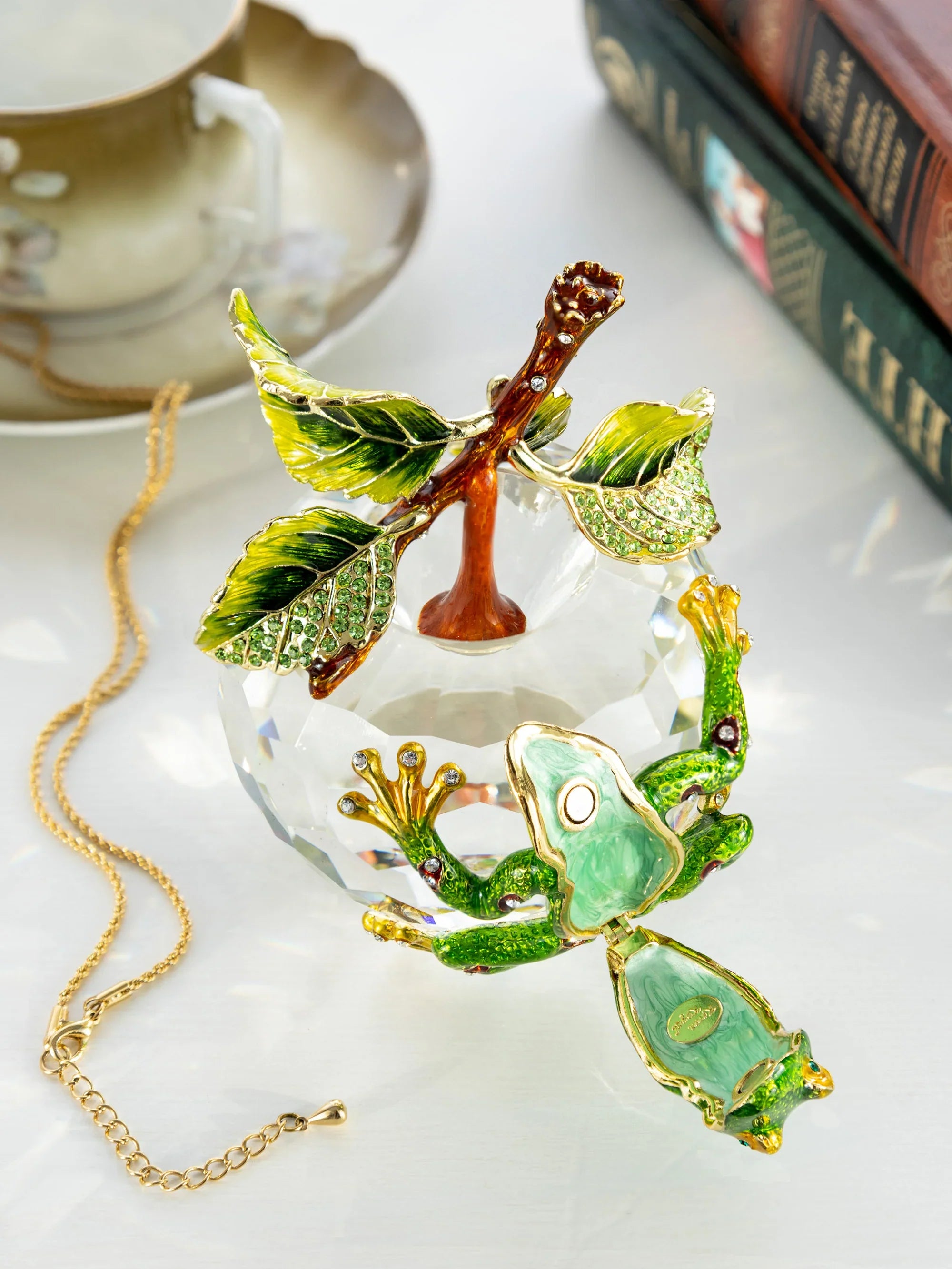Crystal Apple with a Green Frog on it-4