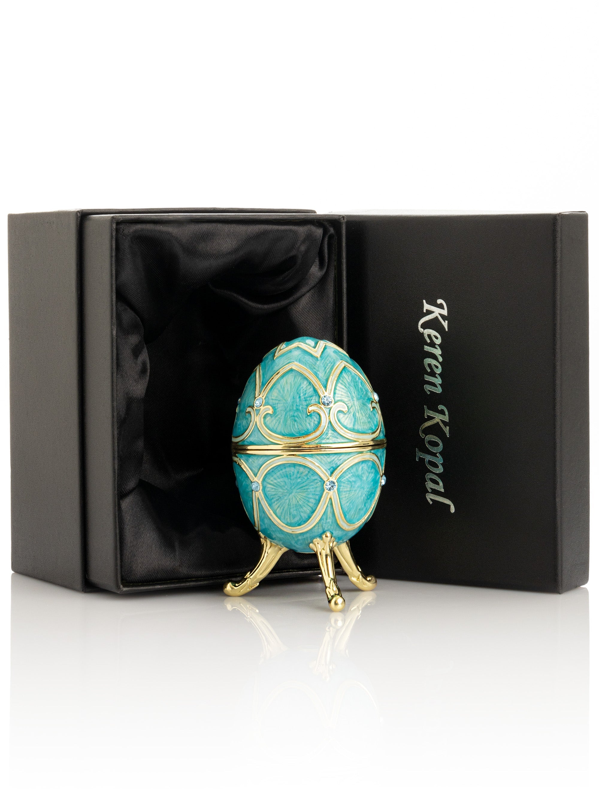 Turquoise Easter Egg with Cat Hidden compartment-4