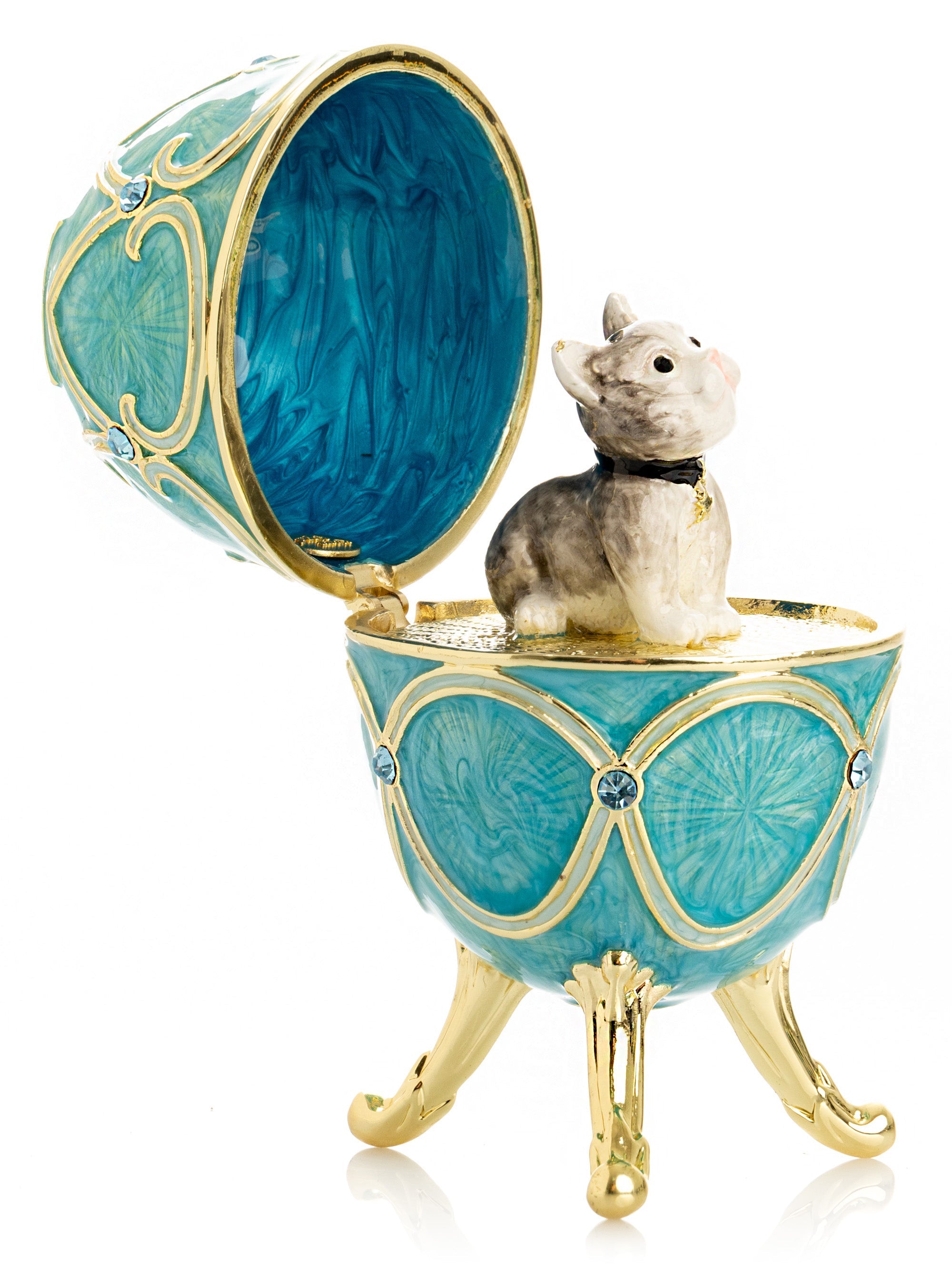 Turquoise Easter Egg with Cat Hidden compartment-3