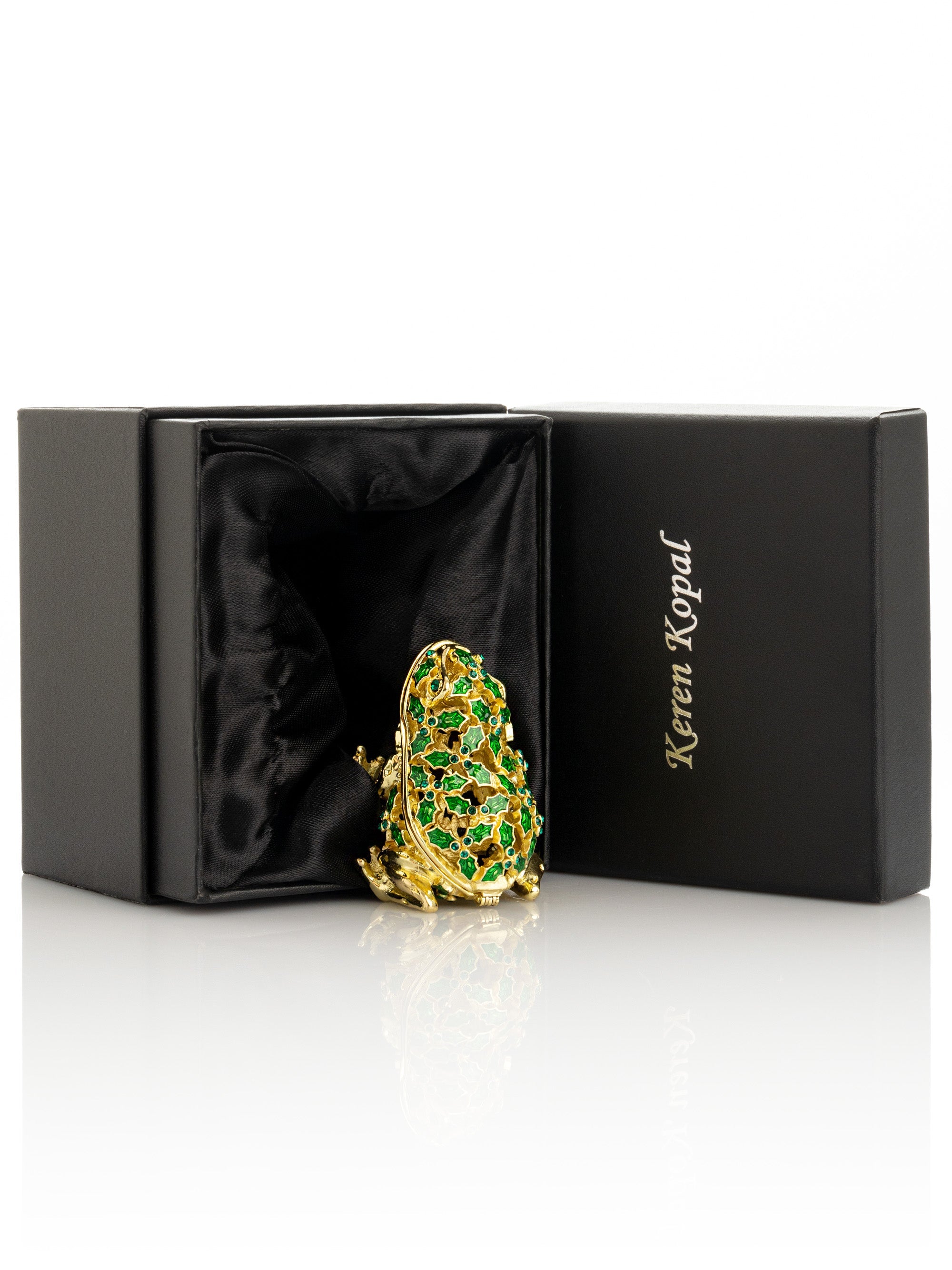 Gold & Green Frog Trinket Box-3
