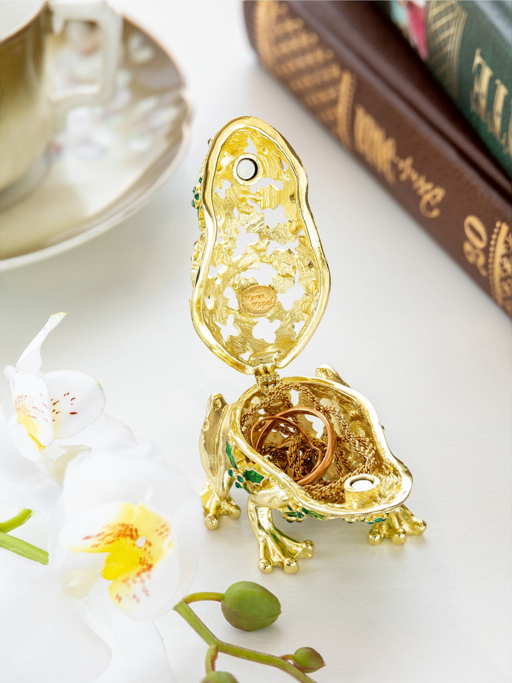 Gold & Green Frog Trinket Box-1
