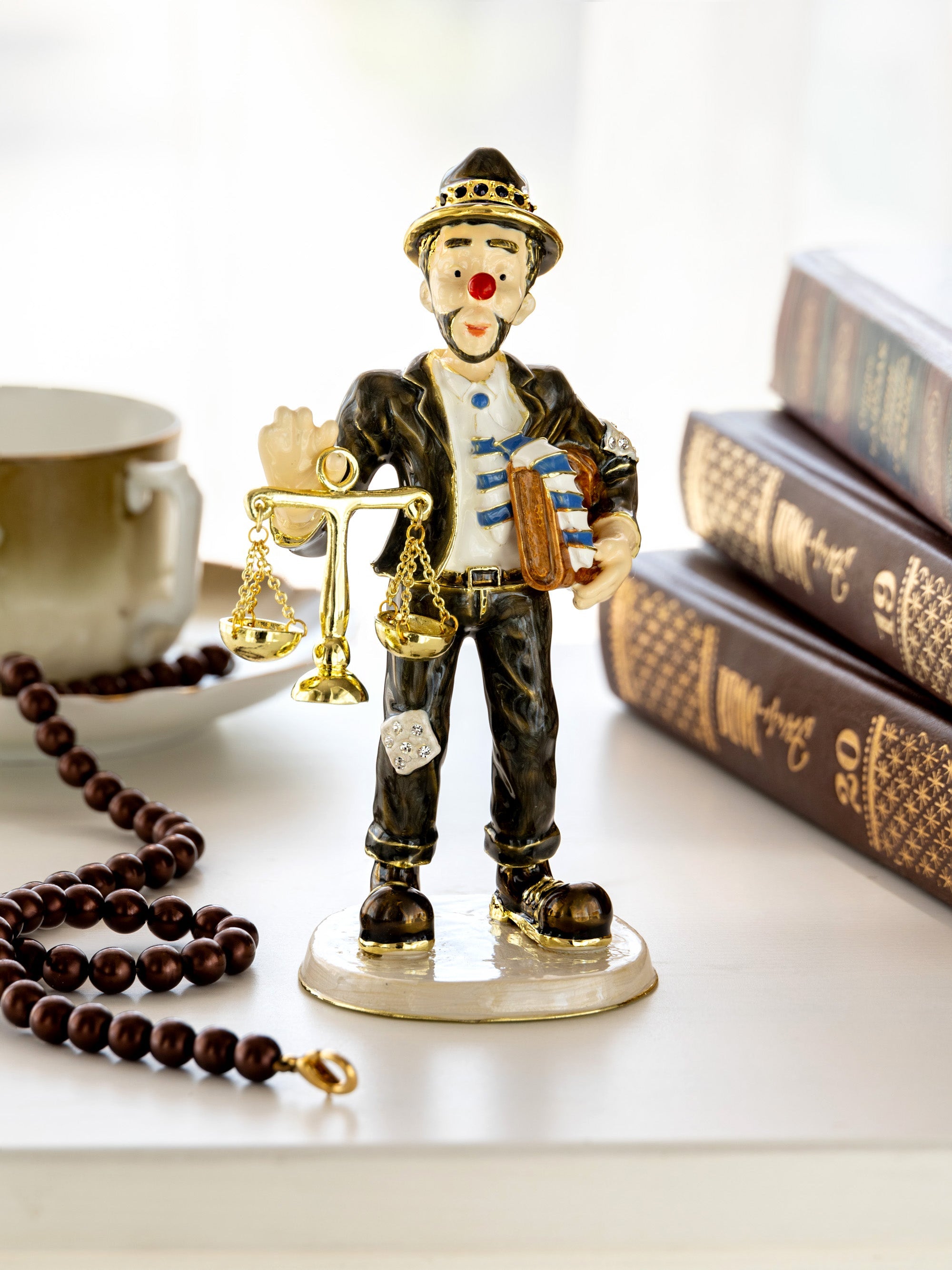 Clown Lawyer Trinket Box with Book & Scales of Justice-1
