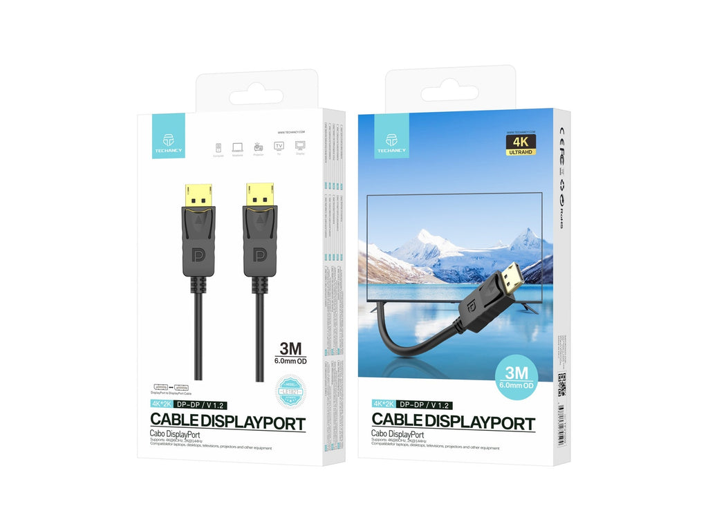 Cabo de vídeo de alta definição Techancy DP para DP 3M, LE1821, 4K*2K/1080P, preto-2