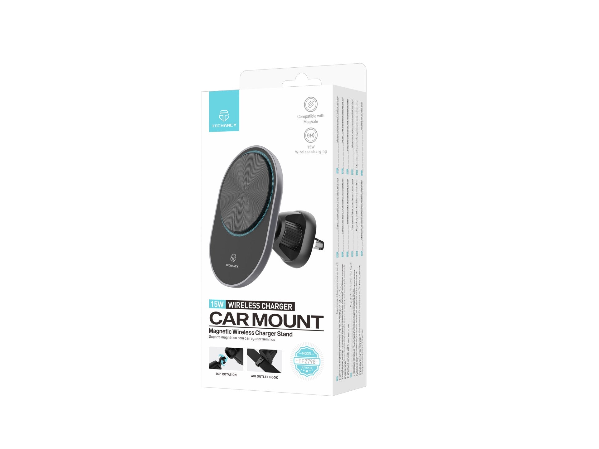 Techancy Suporte Magnético Para Telemóvel Com Carregador Sem Fios TF2798 Preto, Compatível Com Magsafe, Carregamento Sem Fios De 15 W-4