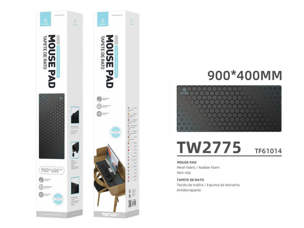 Tapis de souris Techancy 40 x 90 cm, TW2775, caoutchouc antidérapant, adapté aux jeux PC, noir