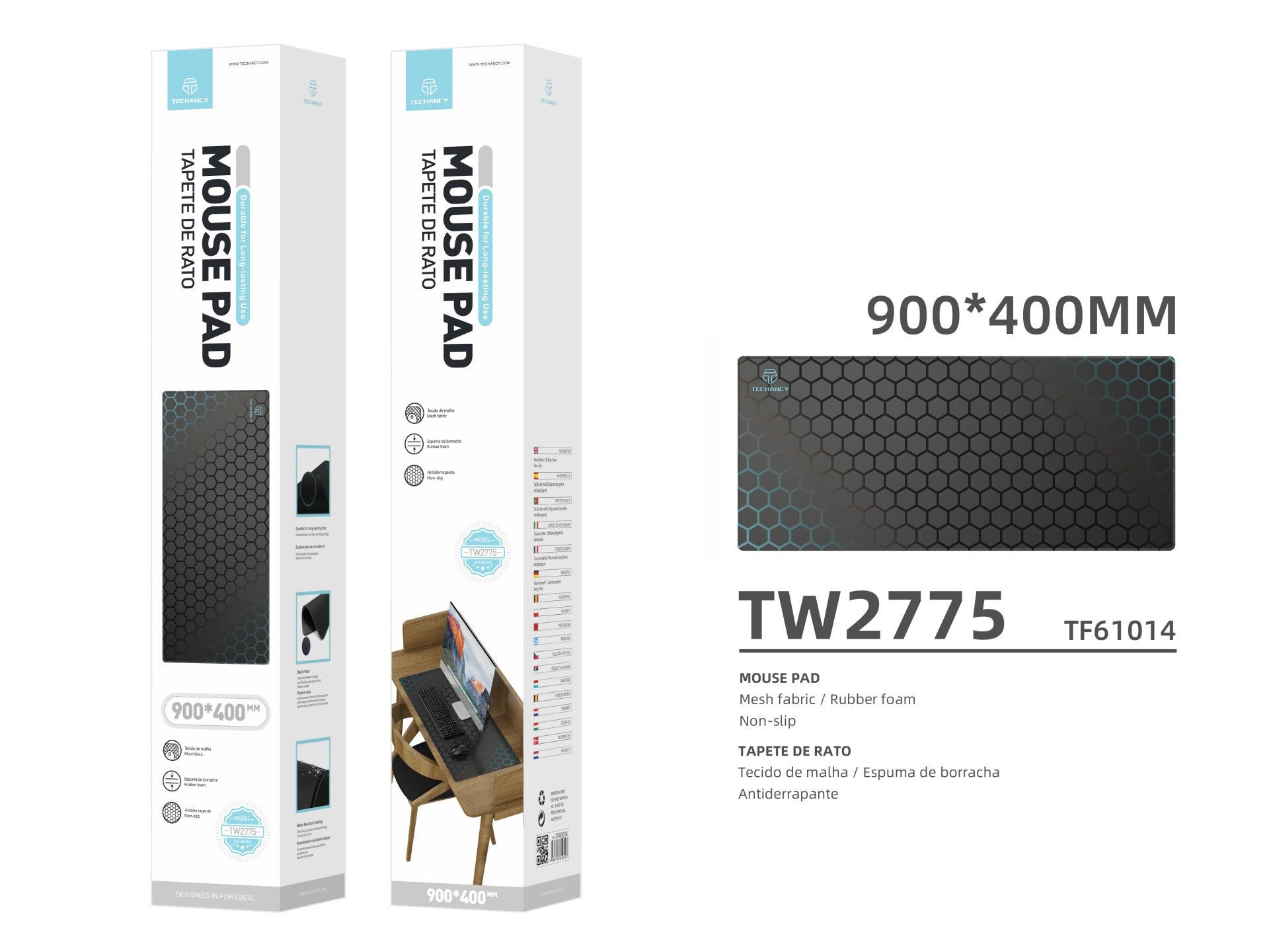 Tapis de souris Techancy 40 x 90 cm, TW2775, caoutchouc antidérapant, adapté aux jeux PC, noir