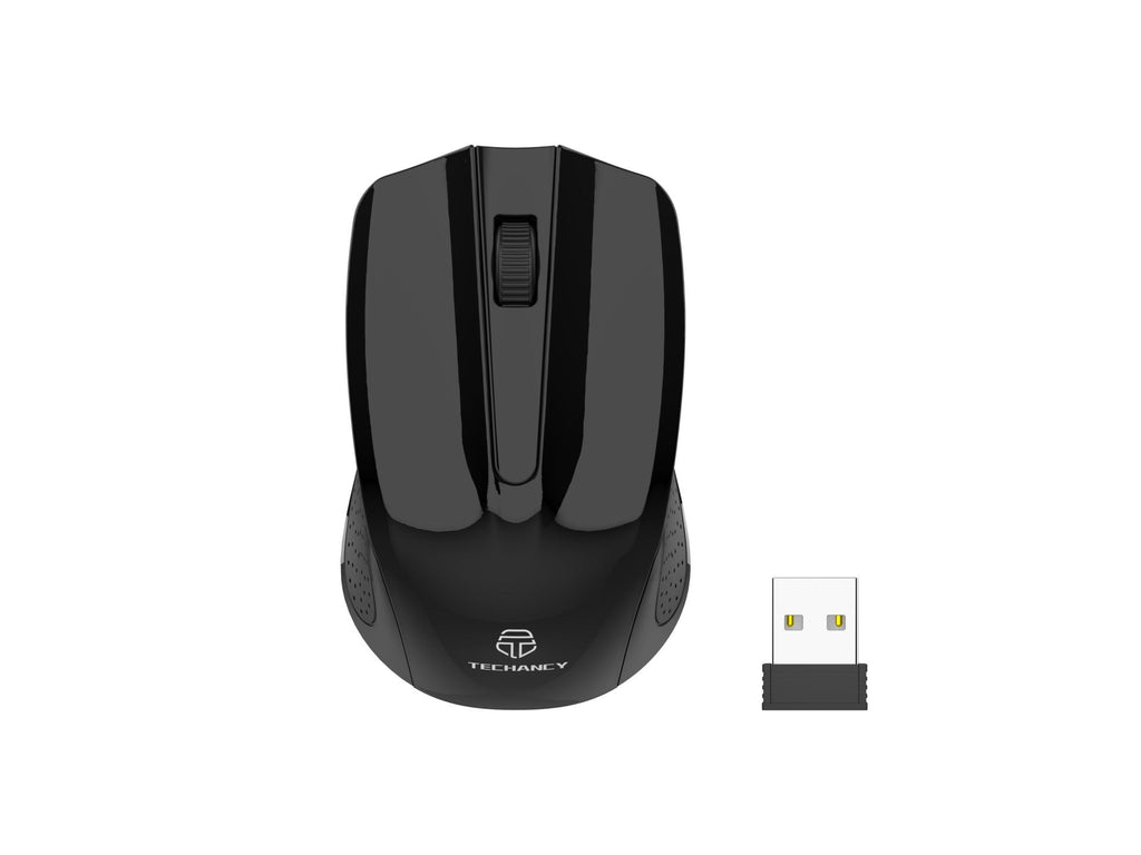 Souris sans fil 2,4 G noire Techancy TJ6121, portée sans fil de 10 m, Plug and Play, compatible PC/Mac, design ergonomique