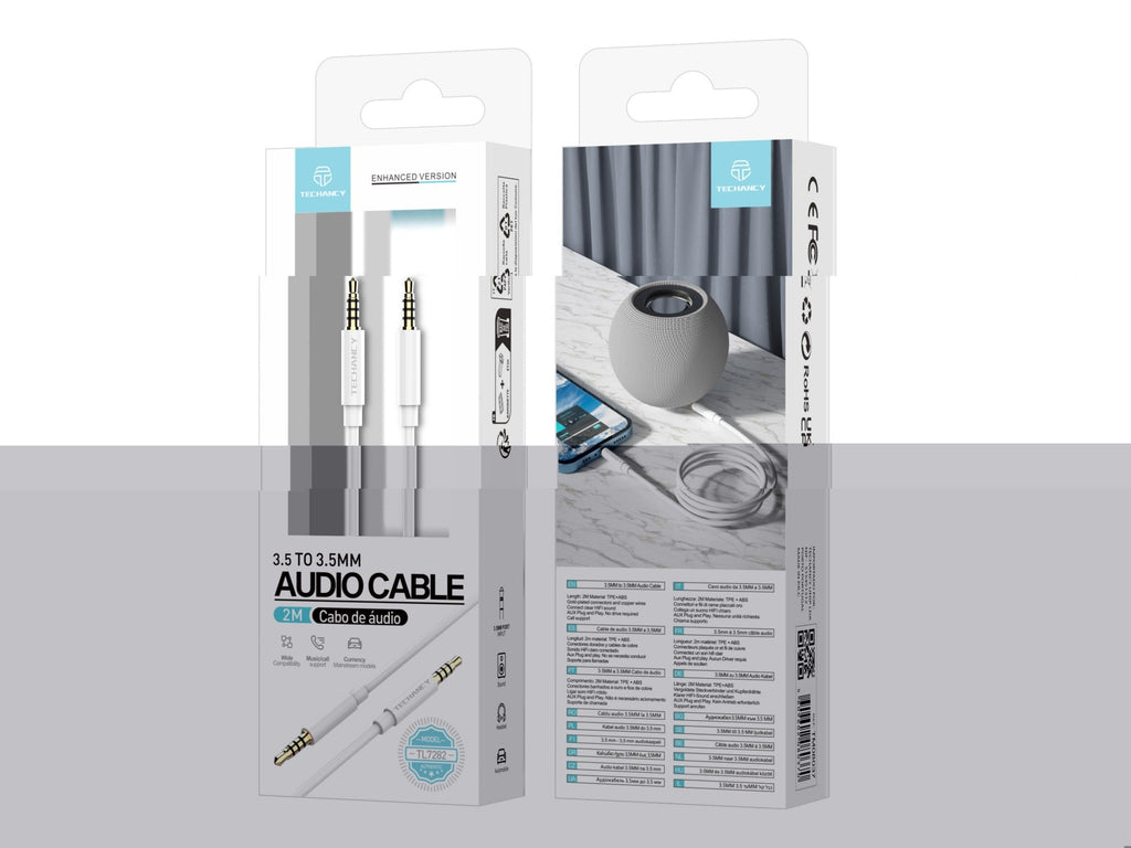 Techancy Cabo de áudio de 3,5MM da TL7282, 2 metro, Plug and Play, para estéreo de carro, estéreo, computador, branco-1