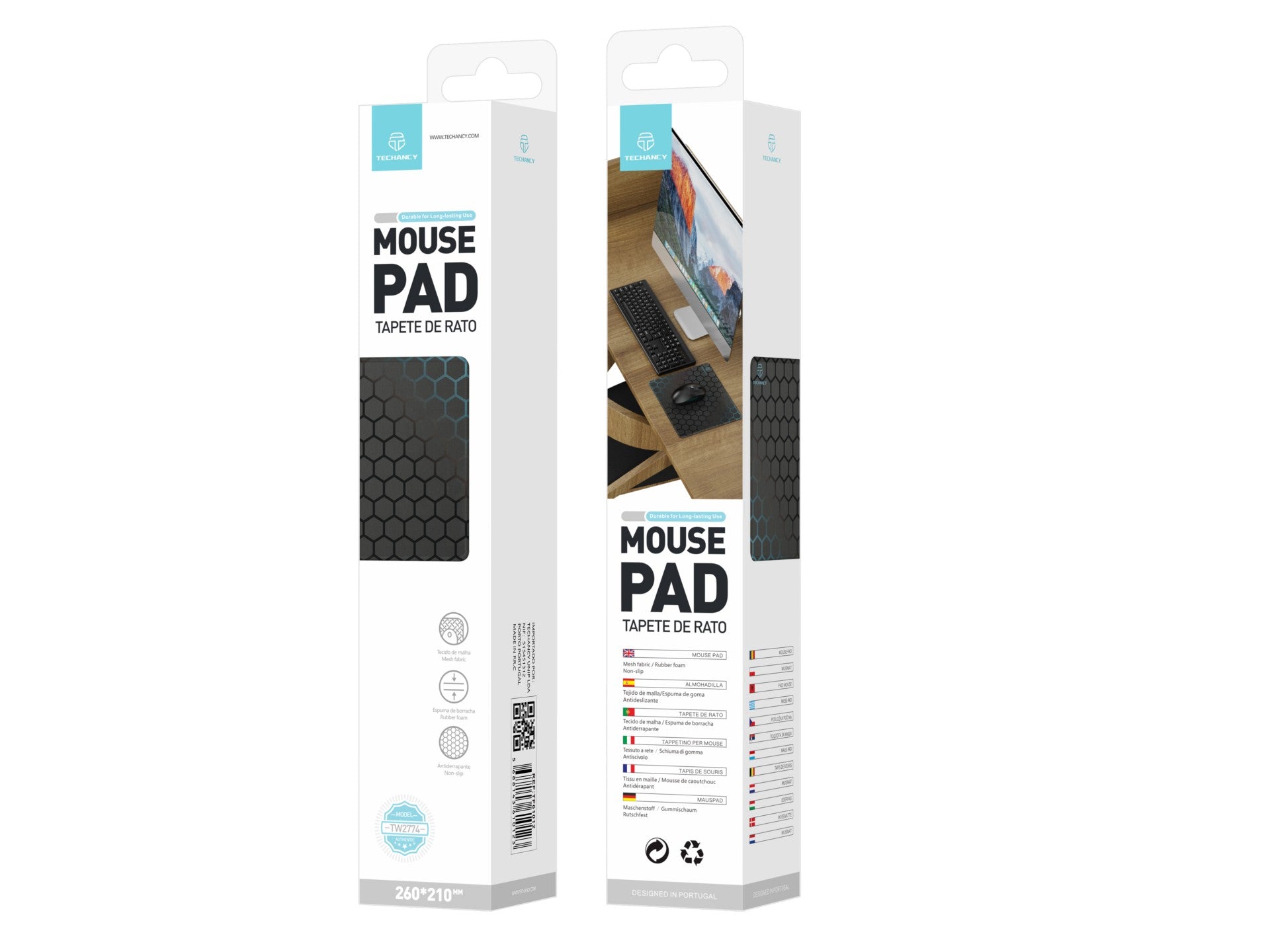 Tapis de souris Techancy 21*26 cm, TW2774, caoutchouc antidérapant, idéal pour les jeux PC, noir