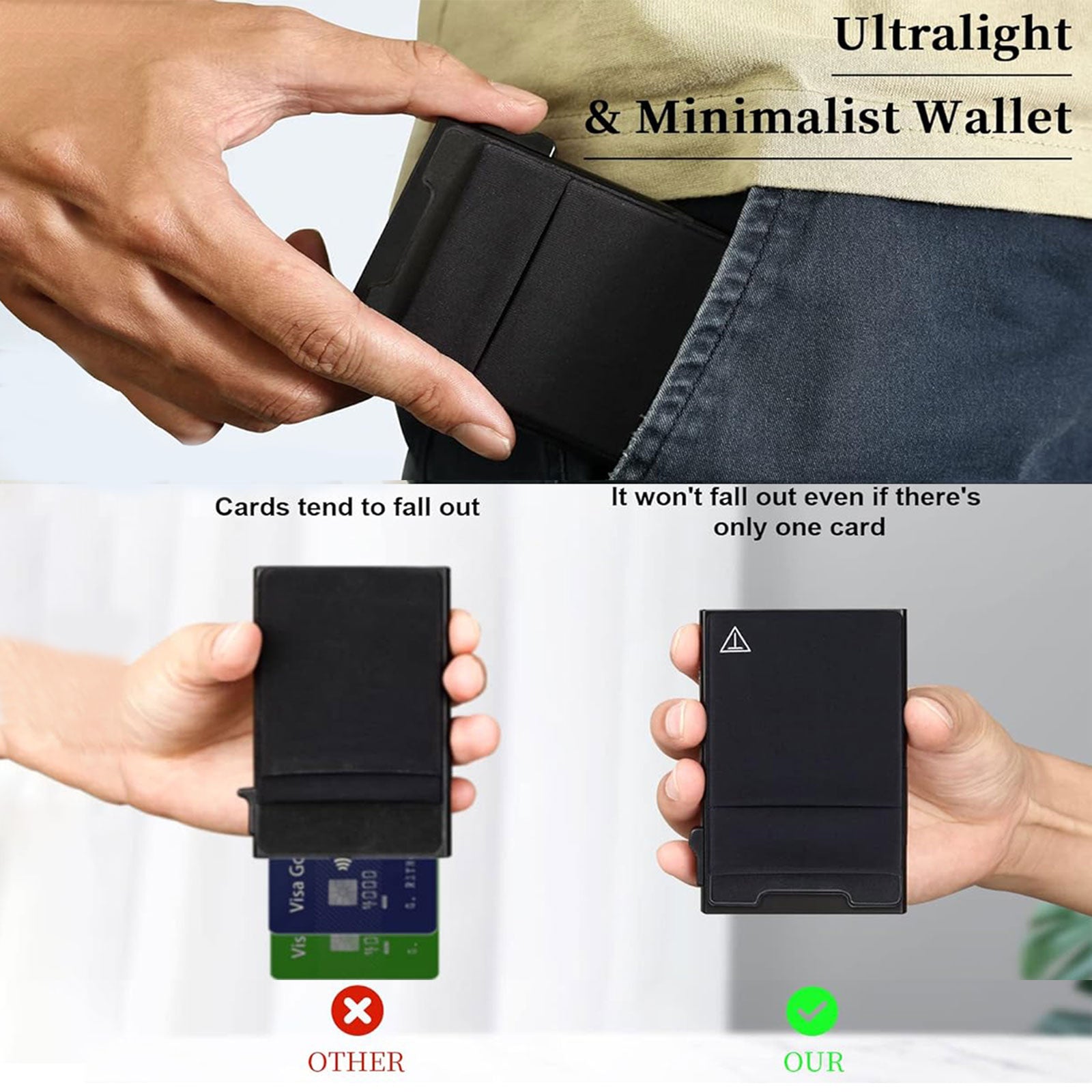 Slim RFID Blocking Wallets,Pop Up Minimalist Card Holder for Men & Women Metal Thin Front Pocket Wallet Credit Card Holder with Elastic Coin Pocket-3