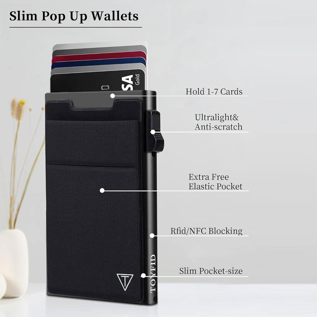 Slim RFID Blocking Wallets,Pop Up Minimalist Card Holder for Men & Women Metal Thin Front Pocket Wallet Credit Card Holder with Elastic Coin Pocket-1